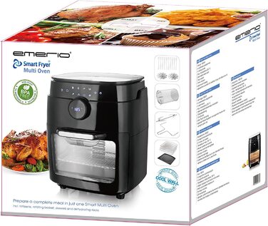 Аерофритюрниця Emerio XXL 13л Smart Fryer AF-121914 з ротисатором, кошиком та функцією дегідрататора, 1800 Вт, чорна