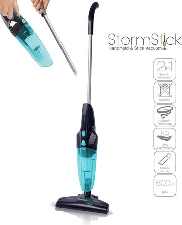 Вертикальний пилосос TurboTronic StormStick 800 Вт, ручний і підлоговий, циклонна технологія, MIF фільтр, кабель 5 м, 19 кПа, зелено-чорний