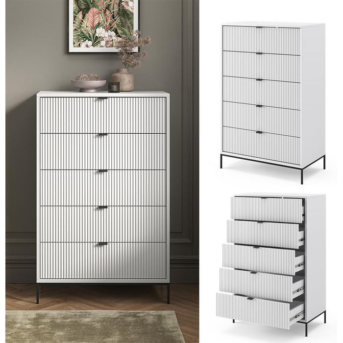 Комод Vicco Eliza білий 76x120 см з 5 ящиками, МДФ, сучасний дизайн