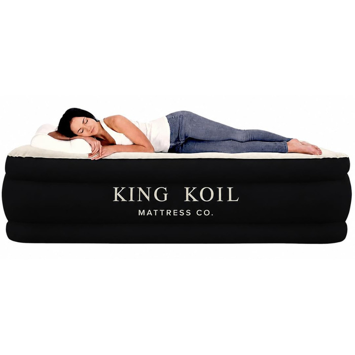 Повітряний матрац KING Koil Full Size з вбудованим насосом, плюшевий двоповітровий ліжко для дому та кемпінгу, чорний