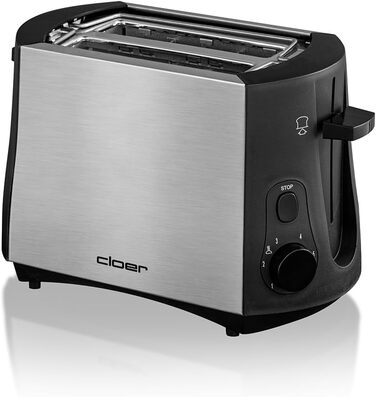 Тостер Cloer 3419 на 2 тости, 825 Вт, з підставкою для булочок, підйомником, піддоном для крихт, теплоізольований корпус із нержавіючої сталі, чорний