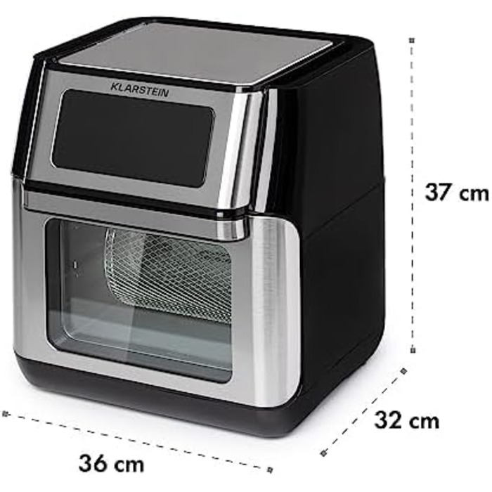 Аерофритюрниця Klarstein AeroVital 10 л, 1500 Вт, 3D-нагрів, 9 програм, сенсорне управління, чорна/срібляста