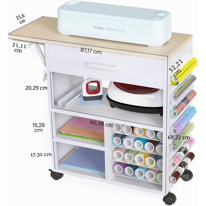 Візок для гарячого пресу та організації Cricut, білий 75 см, GYC-01 - ідеальне рішення для рукоділля