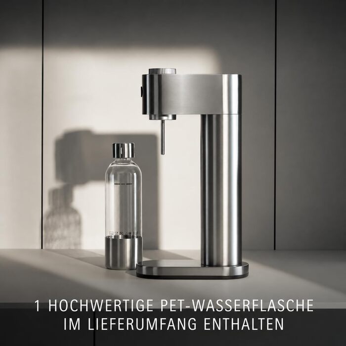 Автоматичний сифон для води WMF Element One зі сталі, газифікатор води з 3 рівнями насичення, сріблястий