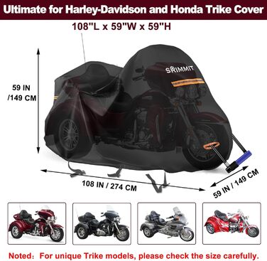 Водонепроникний чохол для триколісного мотоцикла, 420D Oxford, для Honda Trike, з блискавкою, 274x149x149 см, для вулиці