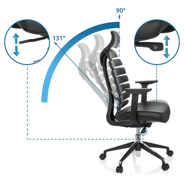 Офісне крісло / поворотне крісло ERGO LINE II PRO Шкіра Чорний HJH OFFICE