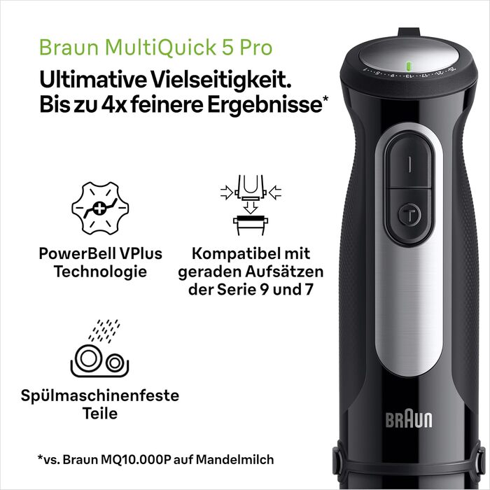 Блендер занурювальний Braun MultiQuick 5 MQ 50236 (2024) – 1000 Вт, нержавіюча сталь, 21 швидкість + Turbo, EasyClick, SplashControl, набір насадок