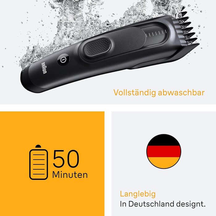 Машинка для стрижки Braun Series 5 HC5530: професійний тример для волосся та бороди, 17 налаштувань, акумулятор 50 хв, чорний