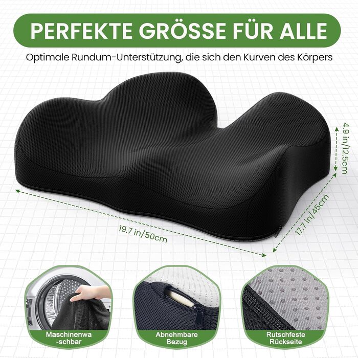 Подушка ортопедична з піни Memory Foam для офісного крісла, дому та авто, чорна. Комфортне сидіння, антиковзкий низ.