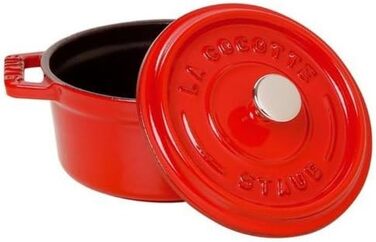 Міні-каструля STAUB кругла з кришкою 10 см, 0,25 л, індукційна, матова чорна емаль всередині, червона