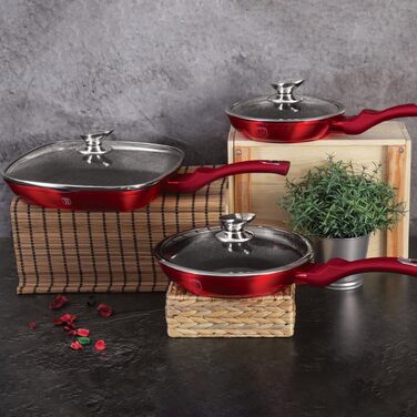 Набір сковорідок Berlinger Haus BH/6189, 6 шт, Metallic Line Burgundy, антипригарне покриття