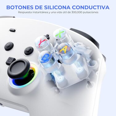 Бездротовий ігровий контролер ECHTPower для PC, Switch, Steam Deck, Android, iOS — RGB підсвічування, Hall-джойстики, вібрація, Turbo, акумулятор 800mAh (Білий)