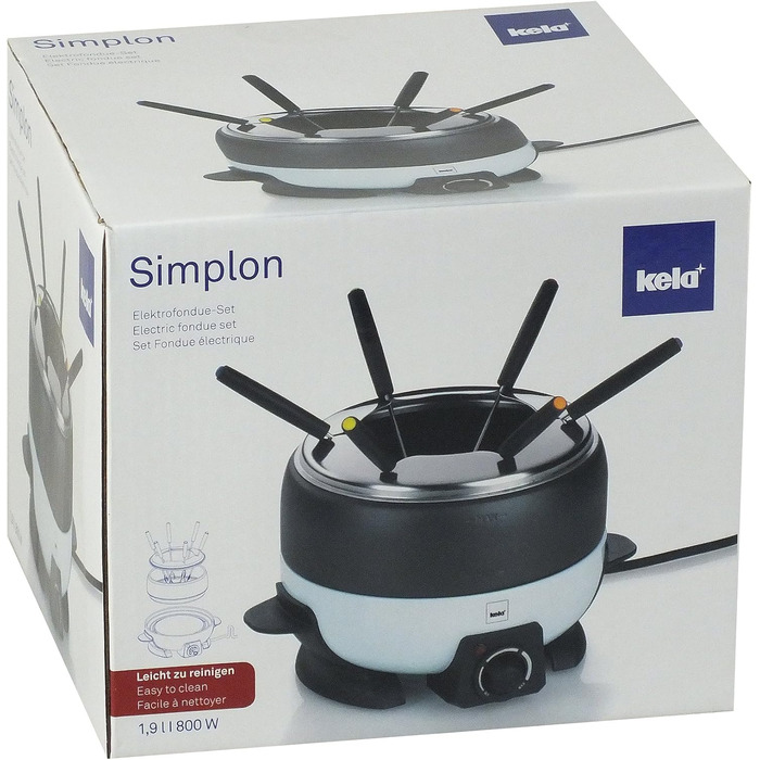 Електрофондю Kela Simplon 1,9 л, для олії, сиру, м'яса та шоколаду, 800 Вт, на 6 осіб