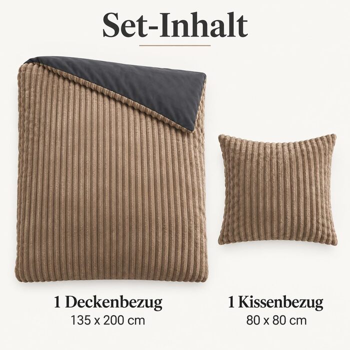 Комплект постільної білизни Leonado Vicenti Cashmere-Touch Teddy Plüsch, 2-частинний, 135x200 см, теплий зимовий фліс Coral Fleece, ефект вельвету, двосторонній (Коричневий - Антрацит)