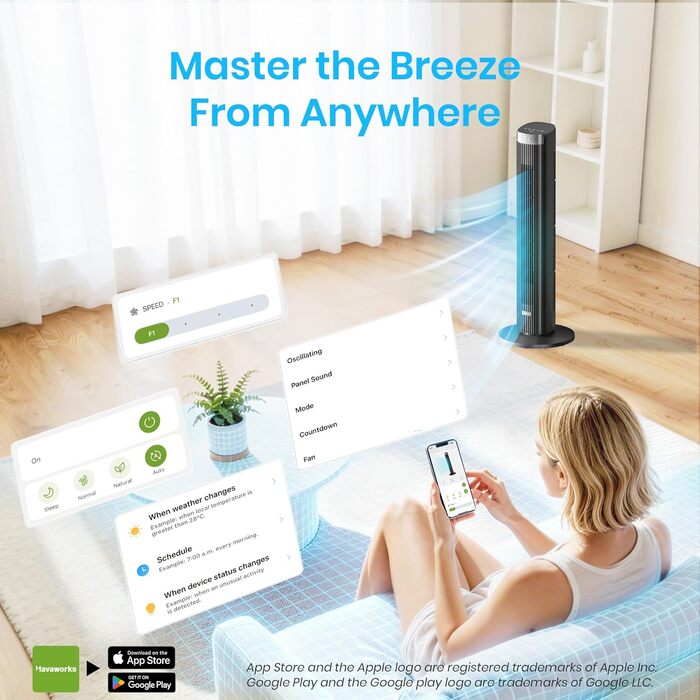 Вентилятор вежний Leiser Smart Tower, 90° осциляція, 4 режими, таймер 12 год, 86 см, чорний