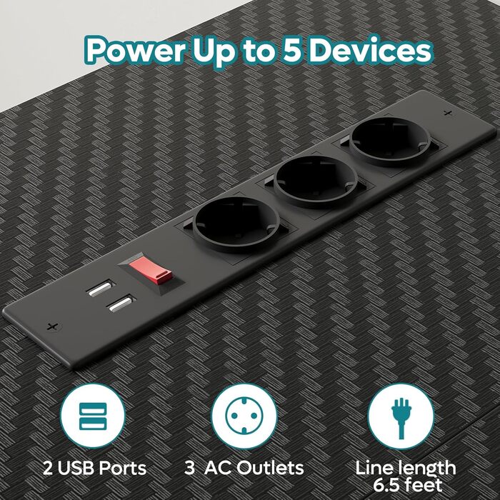Ігровий стіл Bestier з LED-підсвіткою, кутовий, з 2 USB-портами та 3 розетками, з полицею та підставкою для монітора, великий для офісу та спальні, 147 x 80 см, чорний, з карбоновим покриттям