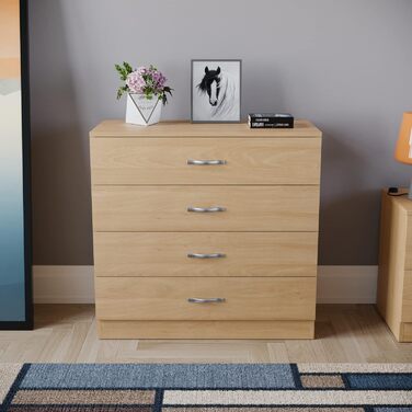 Комод Vida Designs з масиву сосни, 4 шухляди з металевими ручками, посилений тримач шухляд, меблі для спальні Riano, сосна, 72x36x75 см