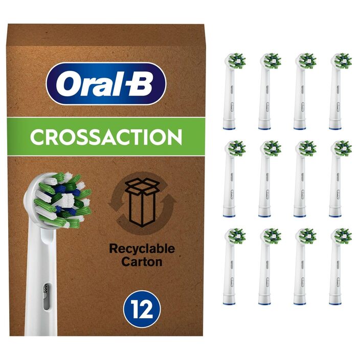 Смінні насадки для електричної зубної щітки Oral-B CrossAction, 12 шт, для комплексного очищення ротової порожнини з CleanMaximiser, білий колір