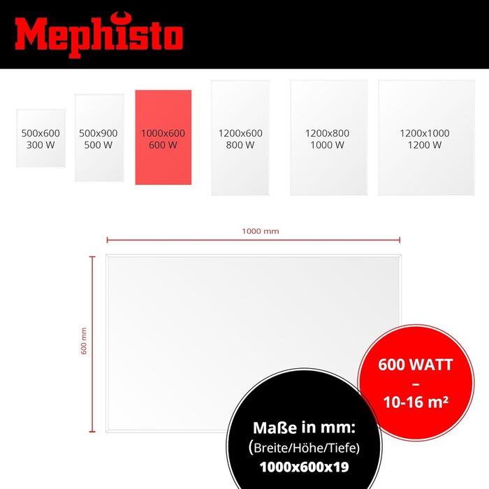Інфрачервоний електрообігрівач Mephisto 600W для стін, стелі та підлоги з термостатом, WiFi, дистанційним керуванням, енергоощадний, комплект для підлоги