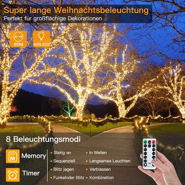 Гірлянда Ollny 80 м 800 LED для вулиці, водонепроникна, тепле біле світло, 8 режимів, з пультом і таймером, для Різдва, весілля, саду