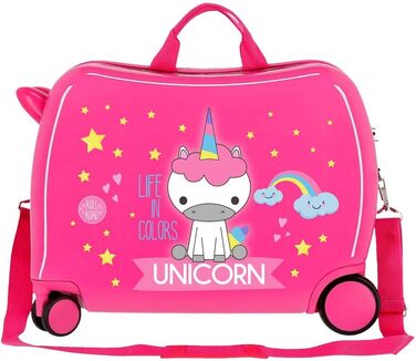 Дитяча валіза Roll Road Little Me Єдиноріг рожева 50x38x20 см, ABS, кодовий замок, 34 л, 2,1 кг, 4 колеса, ручна поклажа