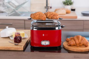 Тостер Russell Hobbs Retro 21680-56, нержавіюча сталь, червоний, 2 тости, 6 режимів, розморожування, підігрів