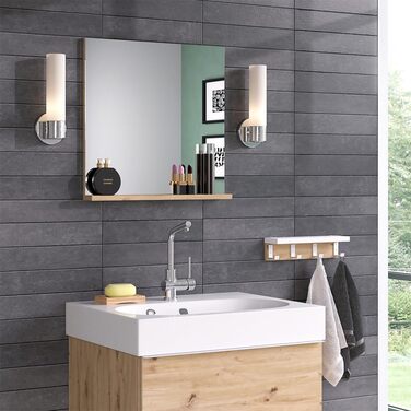 Дзеркало для ванної Vicco Henri, біле/дуб артізан, 50x51.6 см з полицею