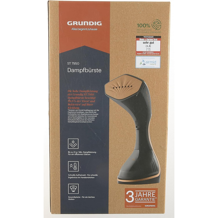 Парова щітка для одягу Grundig ST7950, чорна/мідна, Fashion Brush