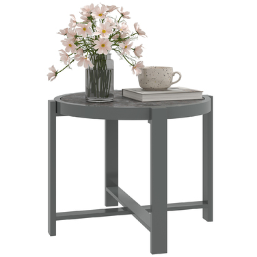 Outsunny Side Table Садовий стіл Круглий стійкий до погодних умов алюмінієвий балконний стіл з мармуровим виглядом Кемпінговий стіл Журнальний столик для вітальні Офіс Відкритий Внутрішній Сірий