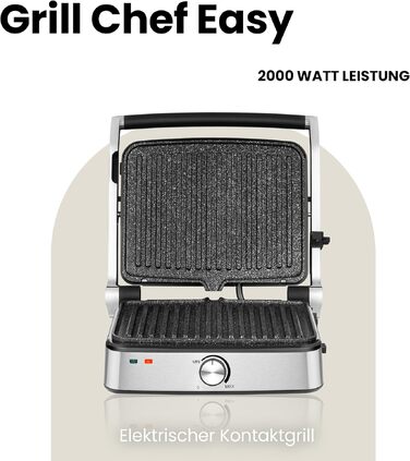 Електрогриль-тостер ZEEGMA Grill Chef Easy 2-в-1, 2000 Вт, керамічне антипригарне покриття, регульована температура та кут нахилу, можна мити в посудомийній машині
