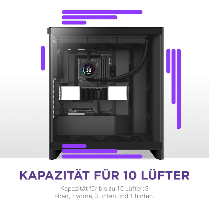 Корпус NZXT H7 Flow для ПК, Mid-Tower ATX, чорний, з потужною вентиляцією, підтримка до 3х 120-мм вентиляторів знизу для охолодження відеокарти, 3х 120-мм фронтальних вентиляторів, місце для радіатора 420 мм спереду