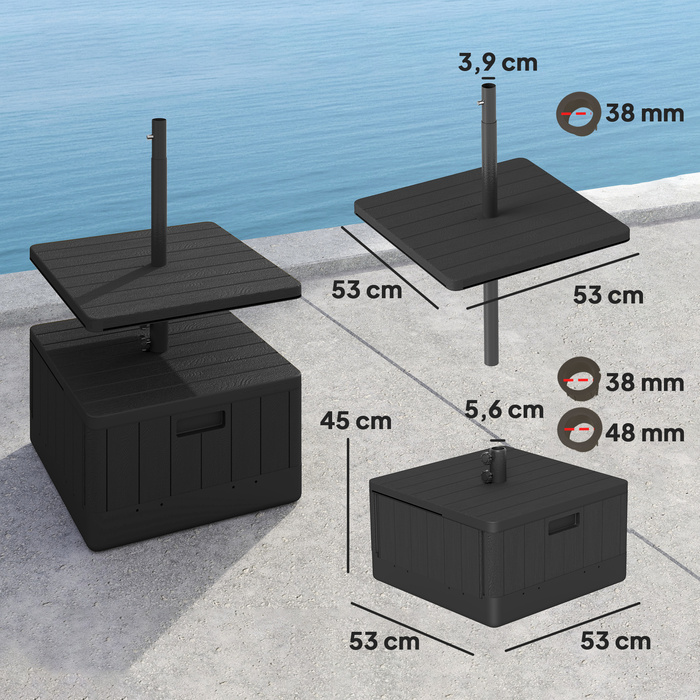 Основа для парасольки для тераси та саду з підставкою, пластик, чорний колір