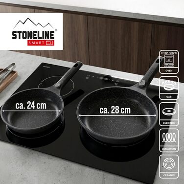 Набір сковорідок STONELINE SMART 2 шт (24/28 см) сірий - алюмінієвий литий корпус, знімні ручки, для всіх типів плит (індукція), антипригарне покриття з кам'яними частинками