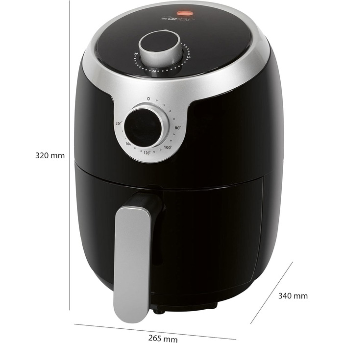 Аерофритюрниця Clatronic FR 3769 H, 1,8 л, без олії, 1000 Вт, чорна/срібляста, для картоплі фрі, курячих крилець та іншого
