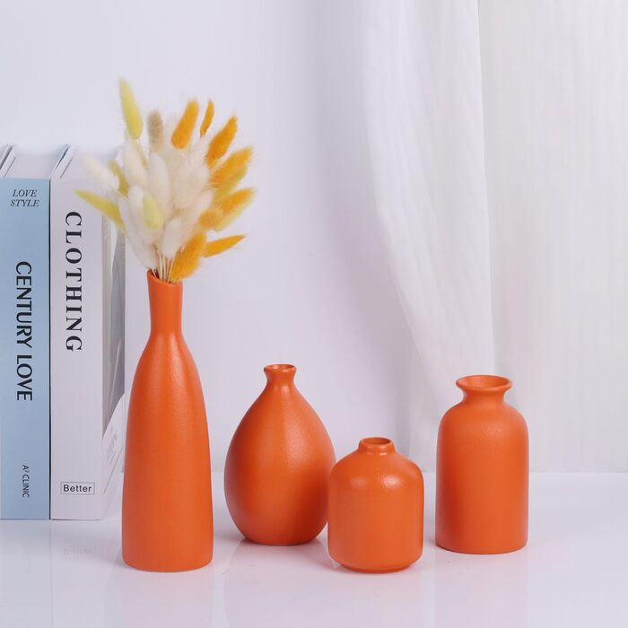 Вази керамічні Bunte, набір 4 шт., жовто-помаранчево-блакитні, для дому, офісу, декор (Orange)