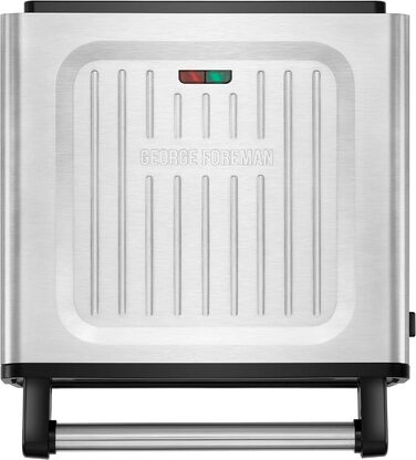 Контактний гриль George Foreman з антипригарним покриттям для приготування паніні та сендвічів [Без диму - 87% менше диму] Настільний гриль (знімні та придатні для миття в посудомийній машині пластини, температура 200°C, корпус з нержавіючої сталі) 28000-