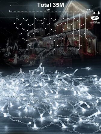 Світлодіодна гірлянда-завіса Eisregen для вулиці, LED світловий дощ (холодне біле світло, 10м x 30м)