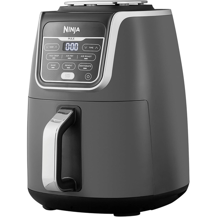 Аерофритюрниця Ninja Air Fryer MAX 5,2 л, сімейна, антипригарна, 6-в-1, сірий/чорний, модель AF160EU, кошик для миття в посудомийці