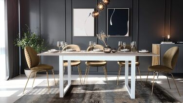 Розсувний обідній стіл Newfurn 160-200 см, білий із стільницею під піщаник, сучасний скандинавський стиль, для кухні та вітальні