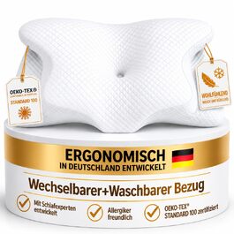 Ортопедична подушка для шиї та голови з ефектом пам'яті (Memory Foam) у формі метелика, ергономічна подушка для сну на боці та спині зі знімним чохлом, колір Alpine White