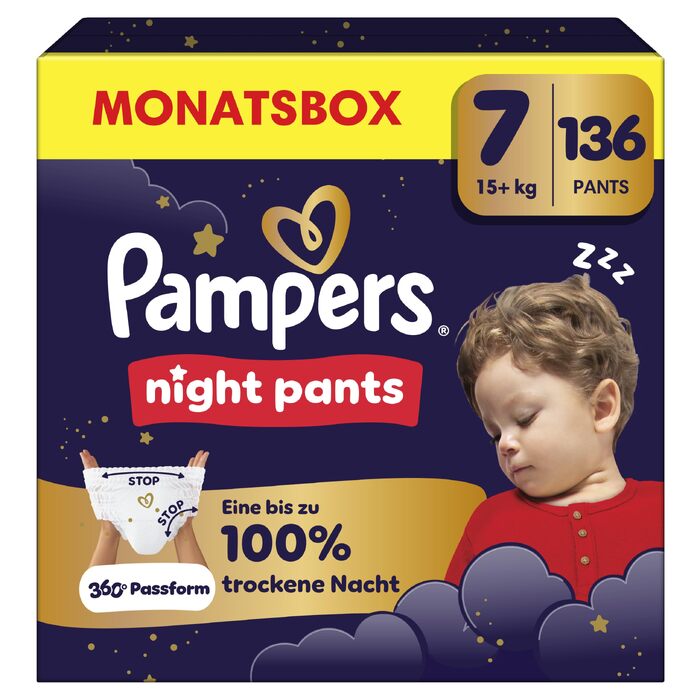 Нічні трусики-підгузки Pampers Night Pants, розмір 7, для дітей від 15 кг, 136 шт.