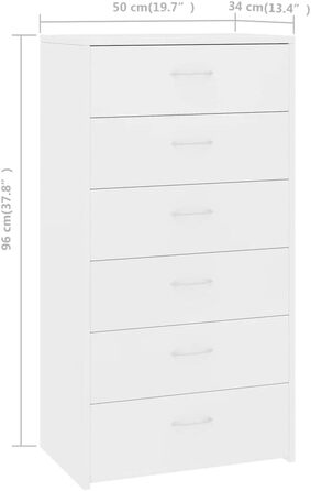 Комод vidaXL з 6 шухлядами, білий, 50x34x96 см, ДСП – багатофункціональна шафа, тумба для зберігання