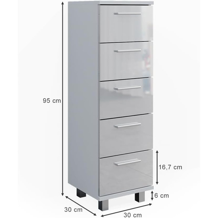 Пенал для ванної Vicco Ilias, білий глянець, 30x95 см