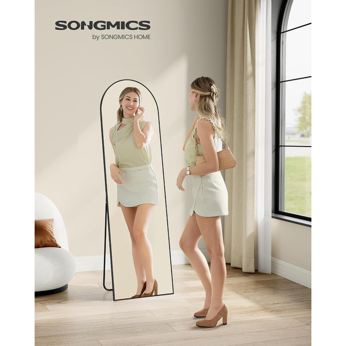 Дзеркало повнорозмірне SONGMICS 160x50 см, чорне: алюмінієва рама, скло, для спальні, вітальні, передпокою