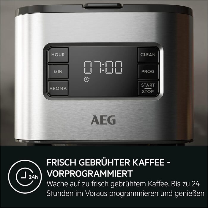 Кавоварка AEG CM5-1-6ST Deli 5, 1,5 л, нержавійка, програмований таймер, підтримка тепла, захист, індикатор рівня води, антикрапельна функція