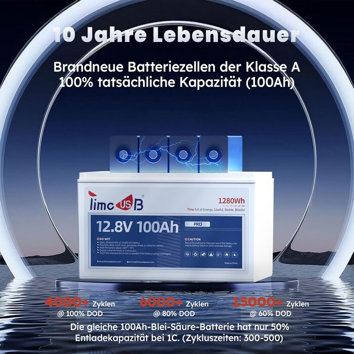 LiFePO4 акумулятор Timeusb Pro 12V 100Ah 640Wh з BMS 50A, літій-залізо-фосфатна батарея