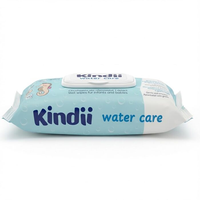 Дитячі вологі серветки Kindii Water Care 99,9% води, біорозкладні, 100% віскоза, без пластику, 960 шт (16 пачок по 60 шт)