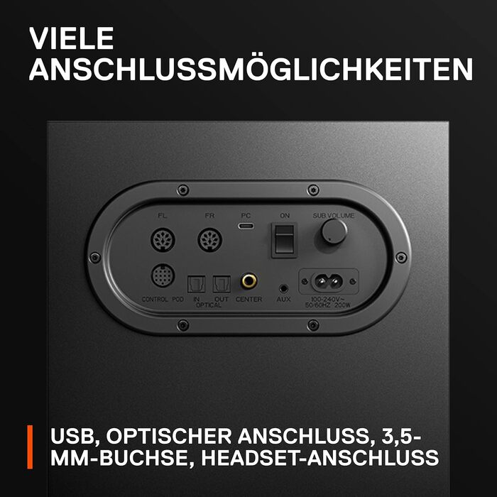 SteelSeries Arena 7 - 2.1-канавна акустика для геймінгу, RGB, USB, Aux, Bluetooth, чорний