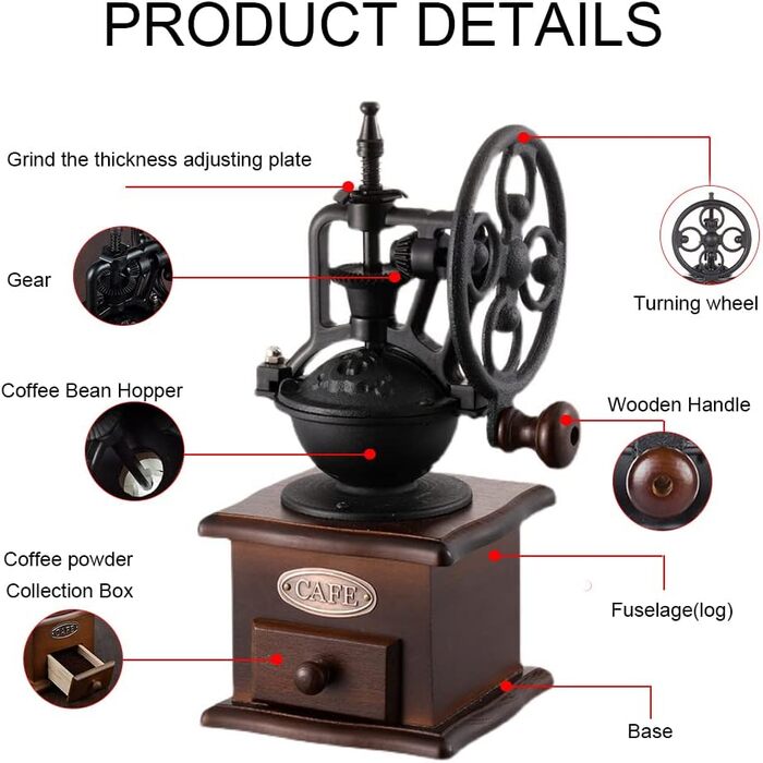 Кавомолка ручна ретро Kaffeemühle з дерева та чавуну для кави в зернах, еспресо