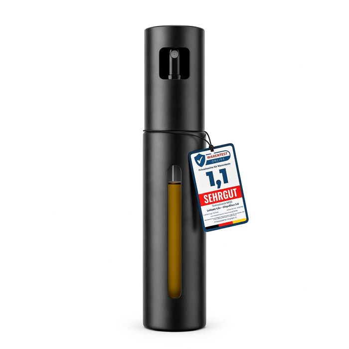 Преміум розпилювач для олії Leisure Life NEU 2.0, нержавіюча сталь, 100 мл, BPA-free, для кухні, гриля та аерофритюрниці, Noir Steel